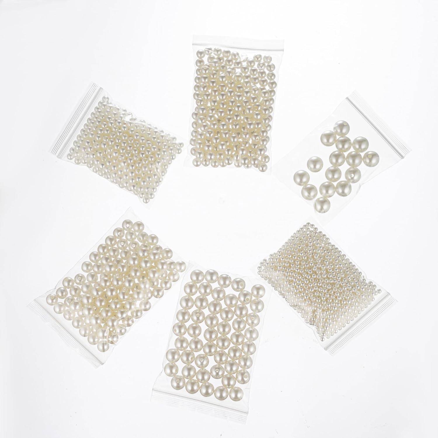 1865 Pcs Pearls for Crafts,6 Sizes Mixed Ivory Fake Pearl Beads,Acrylic Pearls Bulk for Jewelry Making with Holes,Bracelet Necklace DIY,Vase Filler and Makeup Brush Case(4-14 mm)