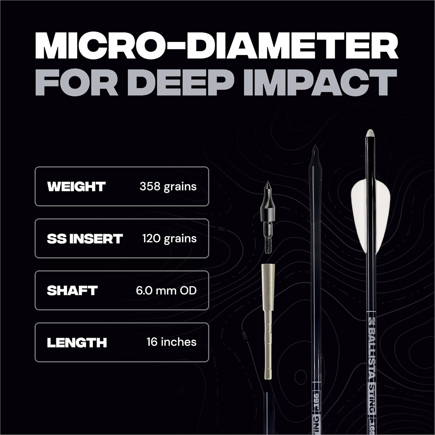 BALLISTA Sting Micro-Diameter Crossbow Bolts Carbon Arrows with Field Tips, Half-Moon Nocks, Penetrator Inserts for Hunting Broadheads OD 6.0mm