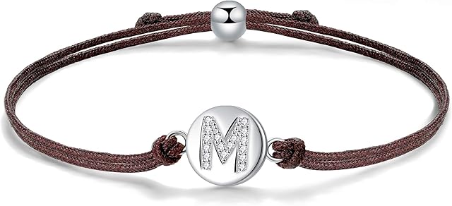 J.Endéar Initial Letter A-Z Bracelet Sterling Silver Zirconia with Filigree Cord, Handmade Bracelet for Women Girls Jewellery 24cm Adjustable