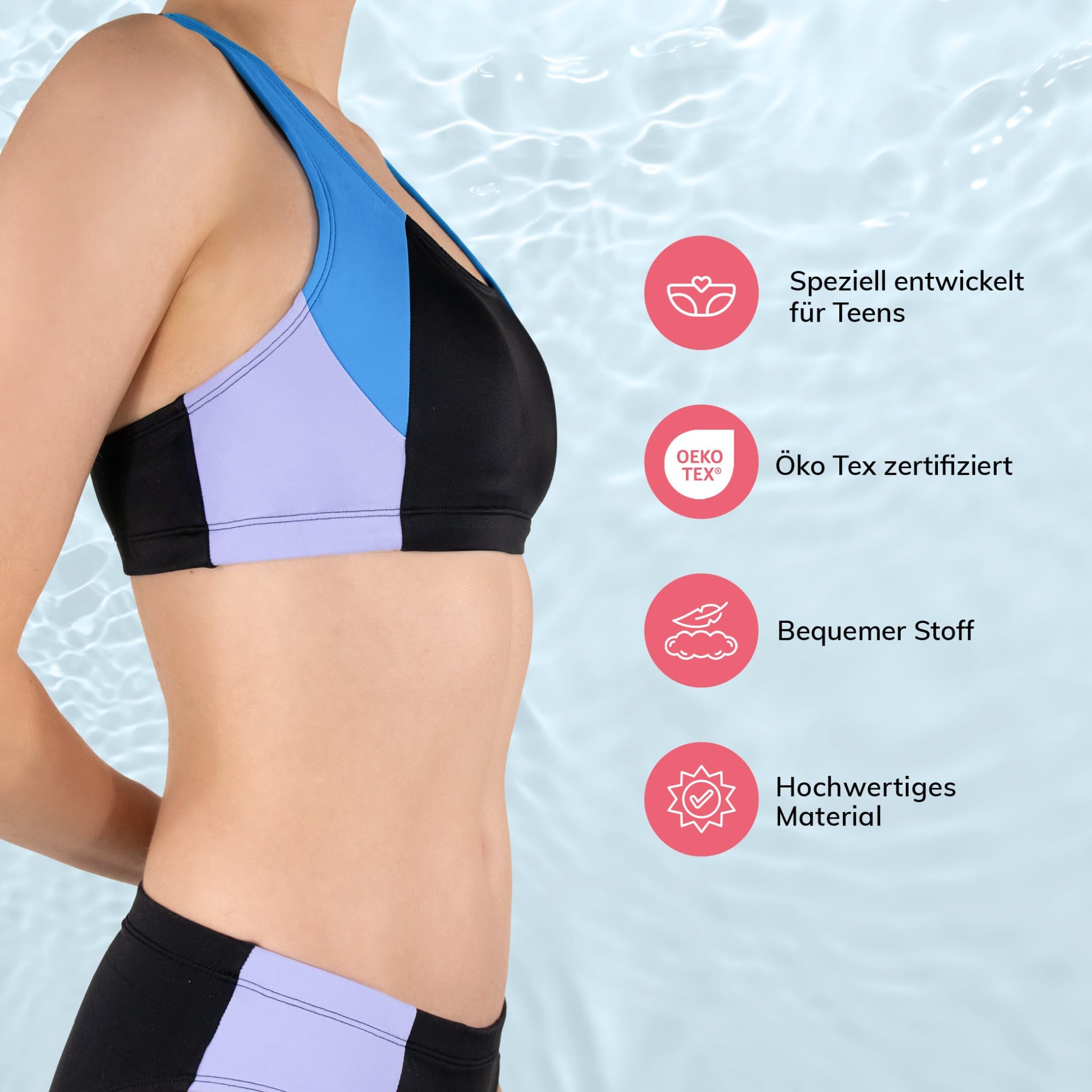 MYLILY Bikini Oberteil Teenager Mädchen | Sport-Bikini-Top mit Cups | Racerback mit Breiten Trägern | für Pool, Strand & Schwimmunterricht | Bikini Oberteil Damen | Oeko-TEX, Vegan