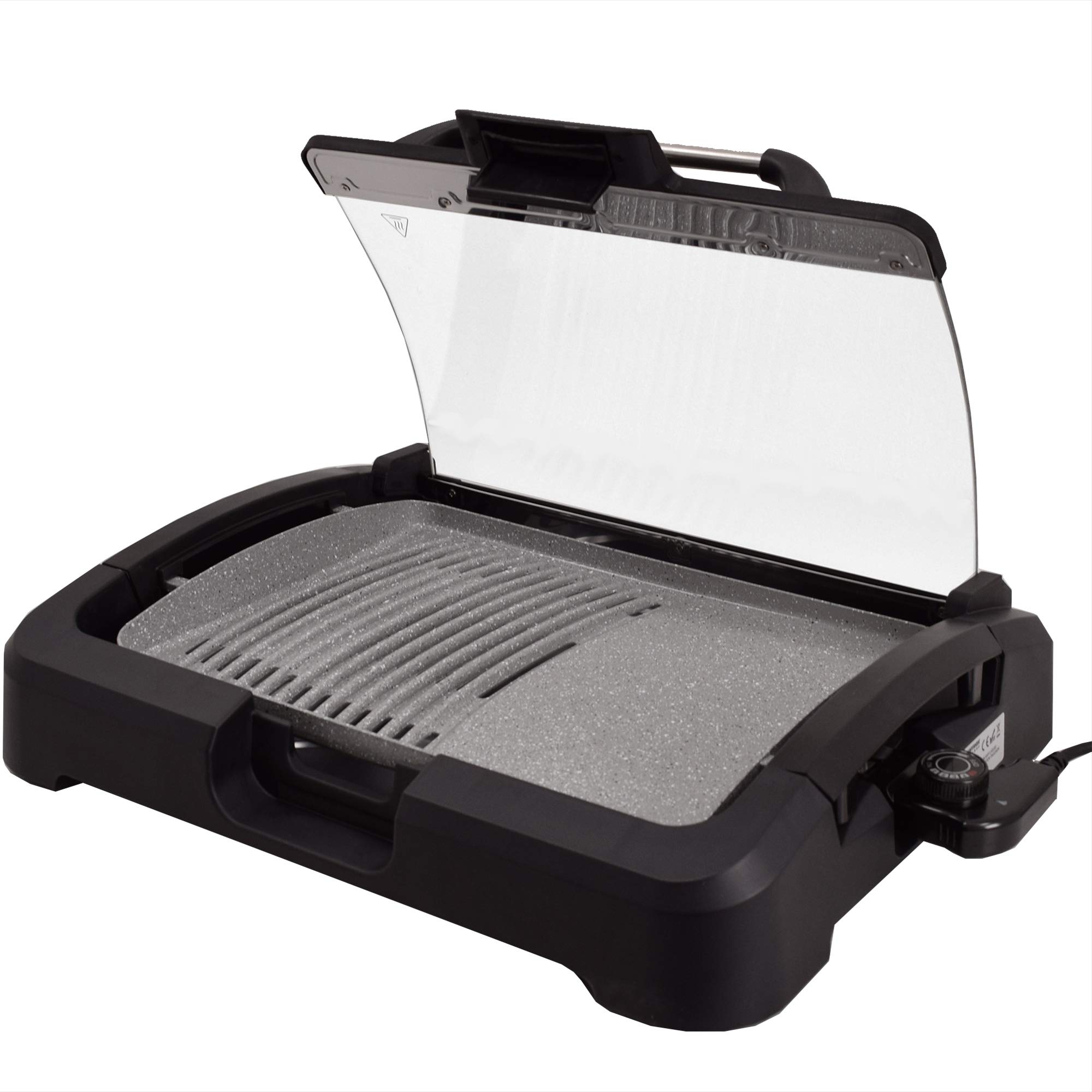 Syntrox Germany TG-2200W elektrischer Tischgrill mit Keramik Grillplatte Elektrogrill BBQ Grill Barbecue mit Glasdeckel