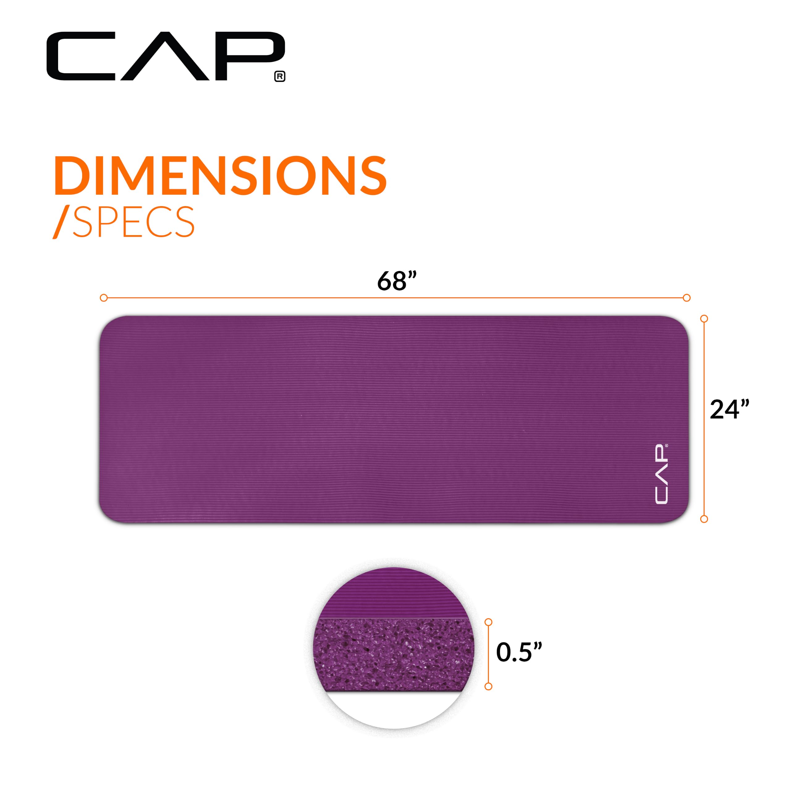 CAP 1/2" Thick Yoga Mat, Exercise & Workout Mat with Strap, Wine view 4