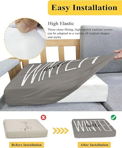 Miniatura 5 de Wowouhiya Fundas de cojín elásticas para sofá de Navidad, con parte inferior elástica, color gris navideño, fundas protectoras lavables para