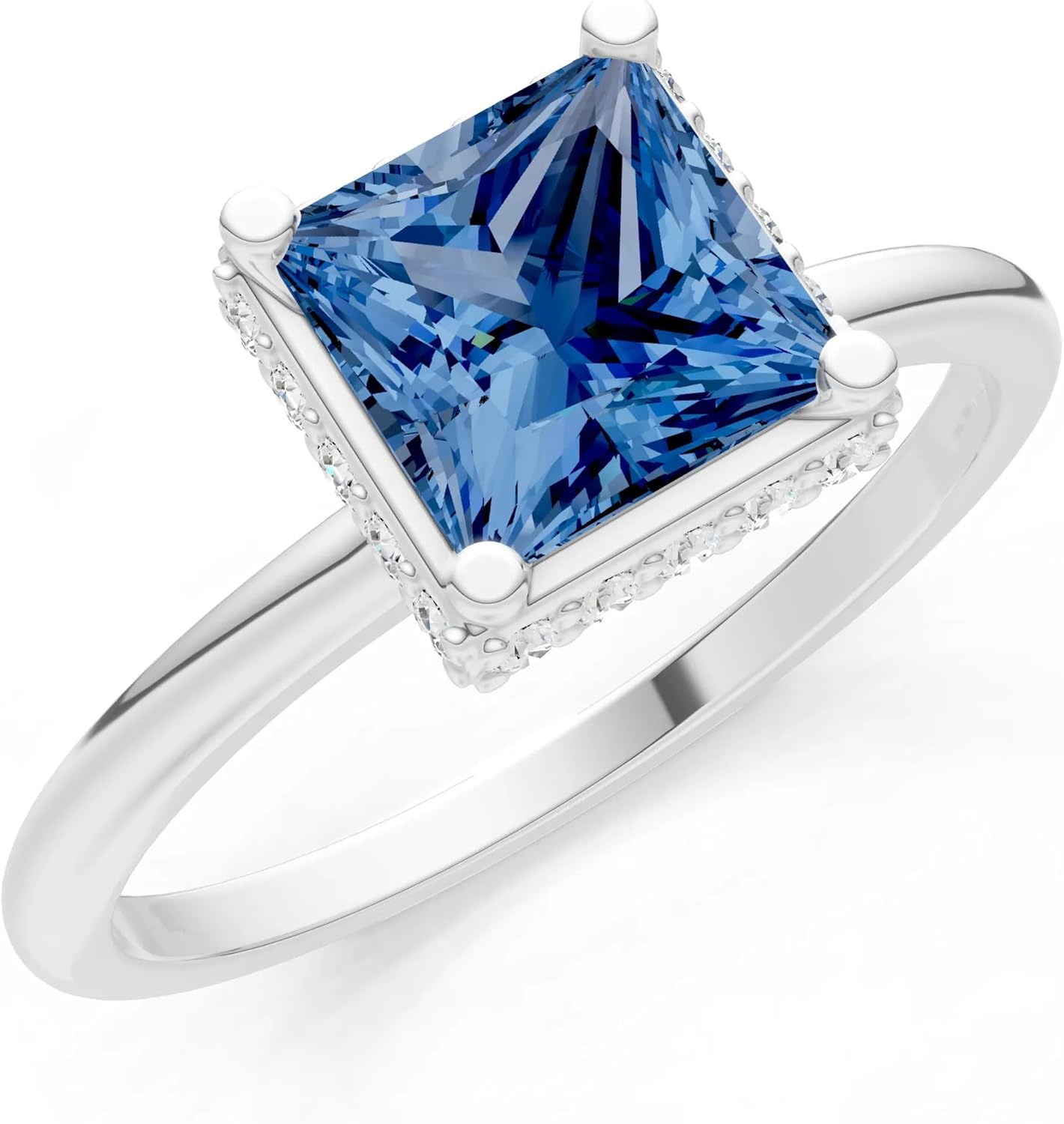 PEORA Princess Cut Gemstone and Hidden Double Halo Lab Grown Diamonds Engagement Gold Ring