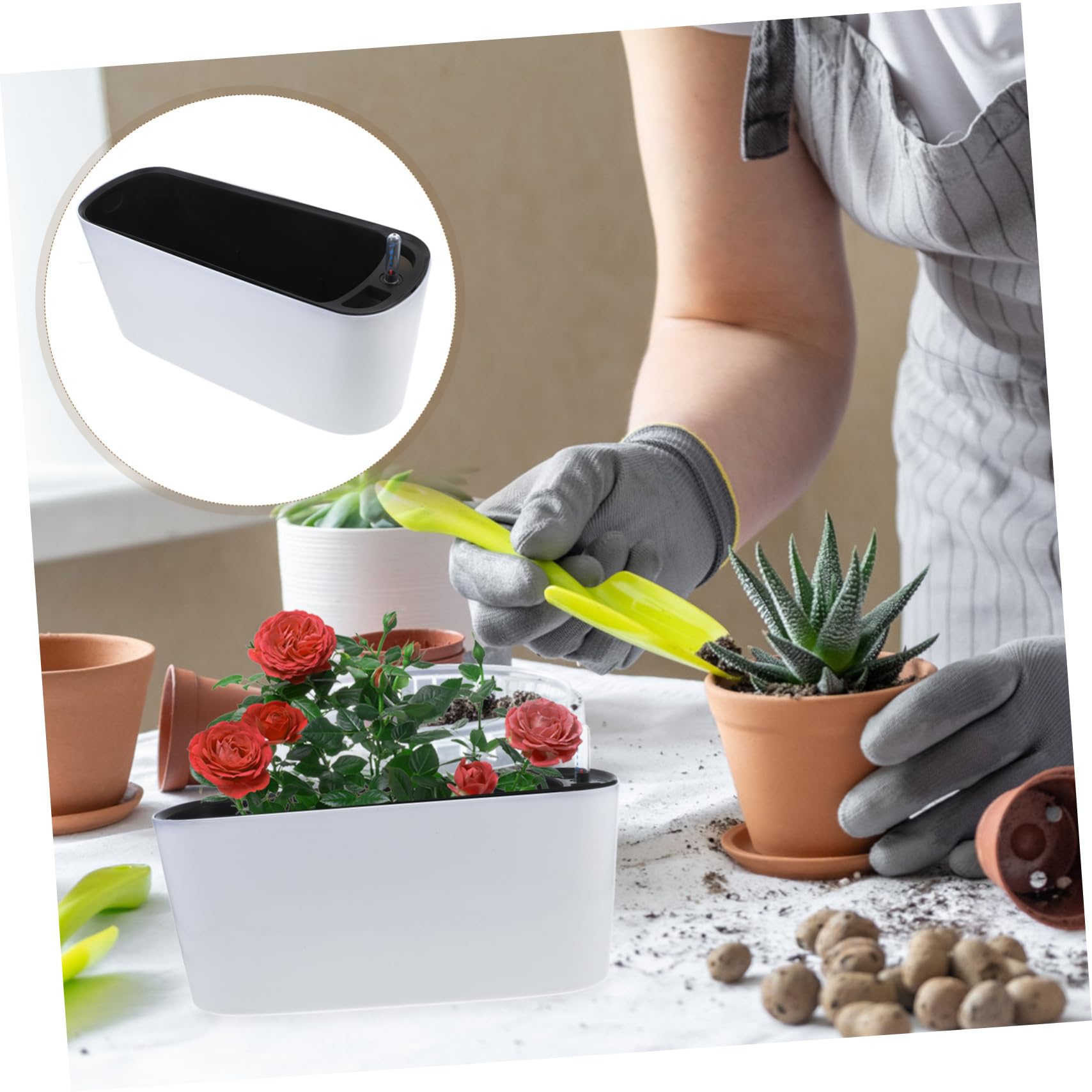 Toddmomy Pot de Fleur Auto Irrigant Rectangulaire avec Indicateur de Eau Pot pour Balcon et Intérieur Auto Arrosage Pratique pour Plantes et Fleurs Moyenne Blanc