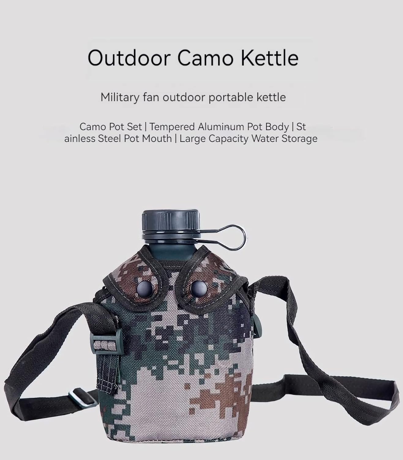 Portable Lightweight Military Canteen, 1.1 Quart Capacity Water Bottle Made of Aluminum Alloy, Gift Camouflage Bag, Portable Suitable for Mountaineering, Camping, Cycling, Travel