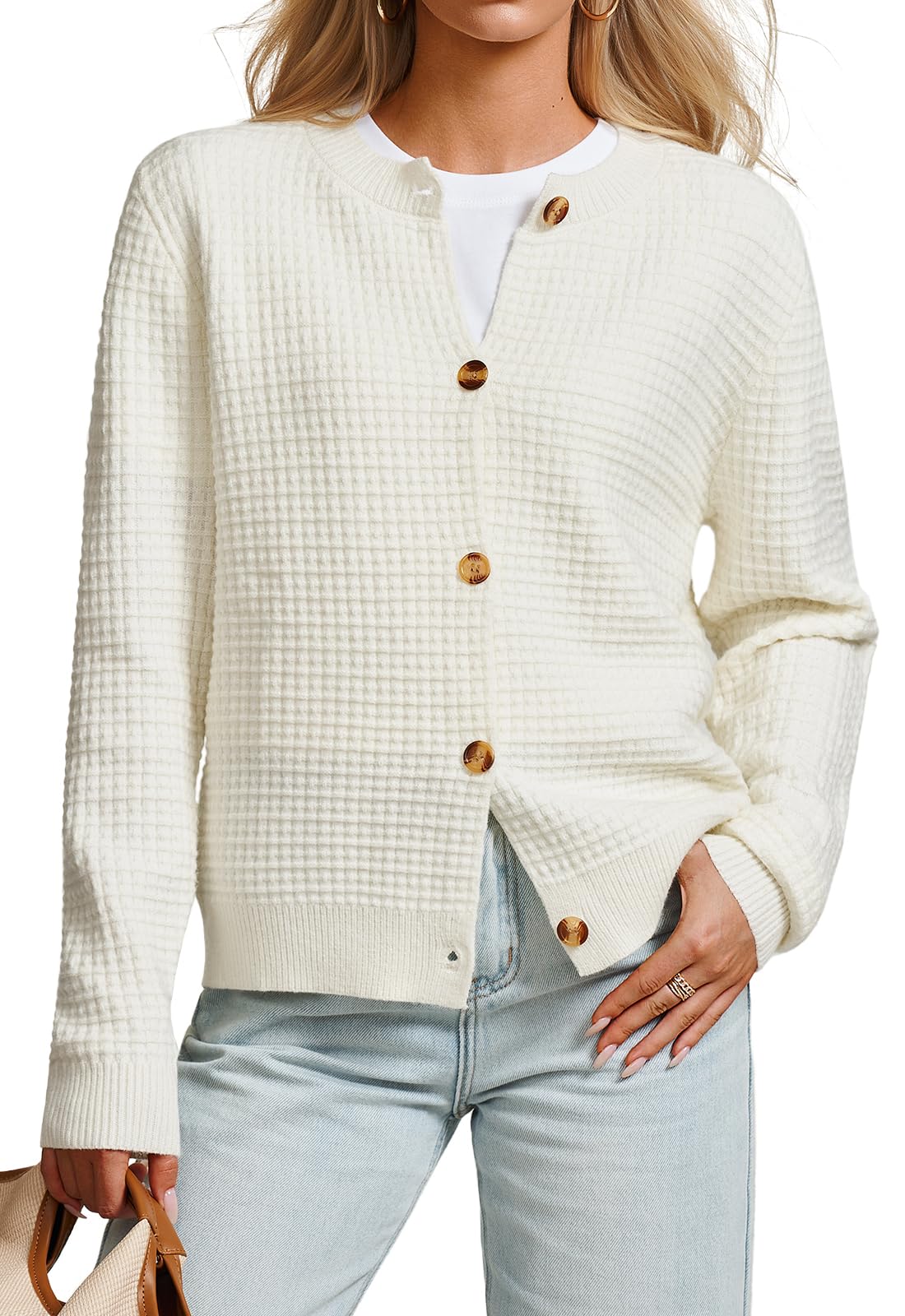 DEARCASE Damen Strickjacken Cardigan Lange Ärmel Leichtgewic