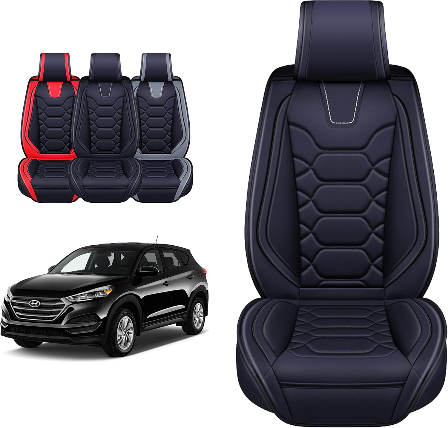 OASIS AUTO Hyundai Tucson Accessories Seat Covers 2010-2025 Custom Fit Leather Cover Protector Cushion (Front Pair, Black) front pair black