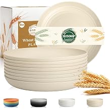 Kitchen Plates Set of 8, Plastic Plates Reusable 8 Inch - Beige