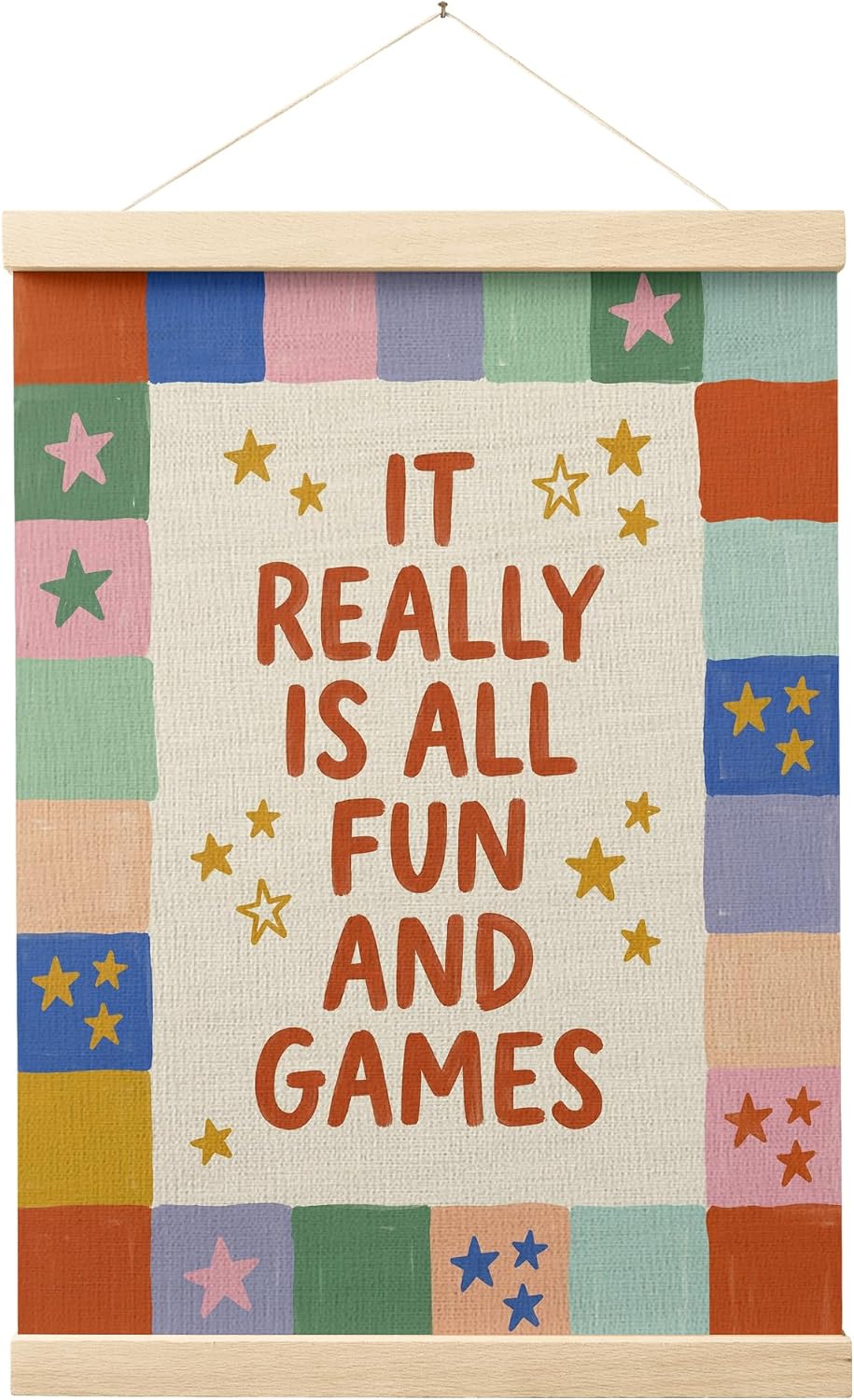 TSMNRV Colorful Kids Playroom Wall Art Decor 12x16 Inch, It Really Is all fun and Games Whimsical Canvas Poster with Wooden Hanger for Kids Boy Girl Room Nursery Bedroom Playroom Decor