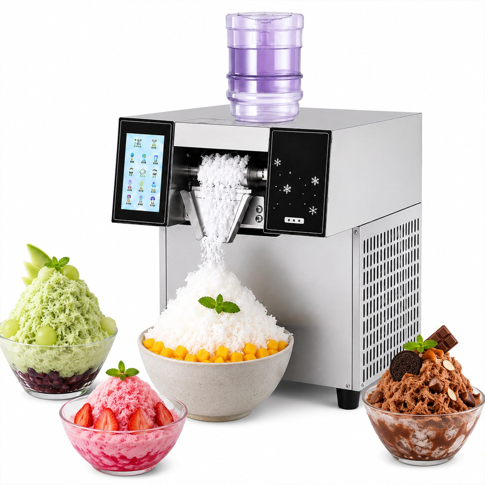 JIYINGHUI Commercial Snowflake Ice Machine, 180-240kg/24H Ice Shaver Machine, Stainless Steel, Electric Snow Cone Maker, Air Cooling System for Rapid Heat Dissipation, Ice Cream HS400Kg