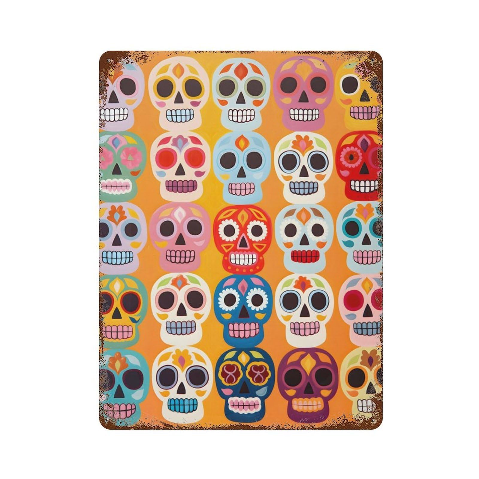 Vintage Rust Metal Sign with Vibrant Skull Mosaic Design 15.7"x11.8", for Shed, Workshop And Garage Wall Decor, Classic Wall Plaque