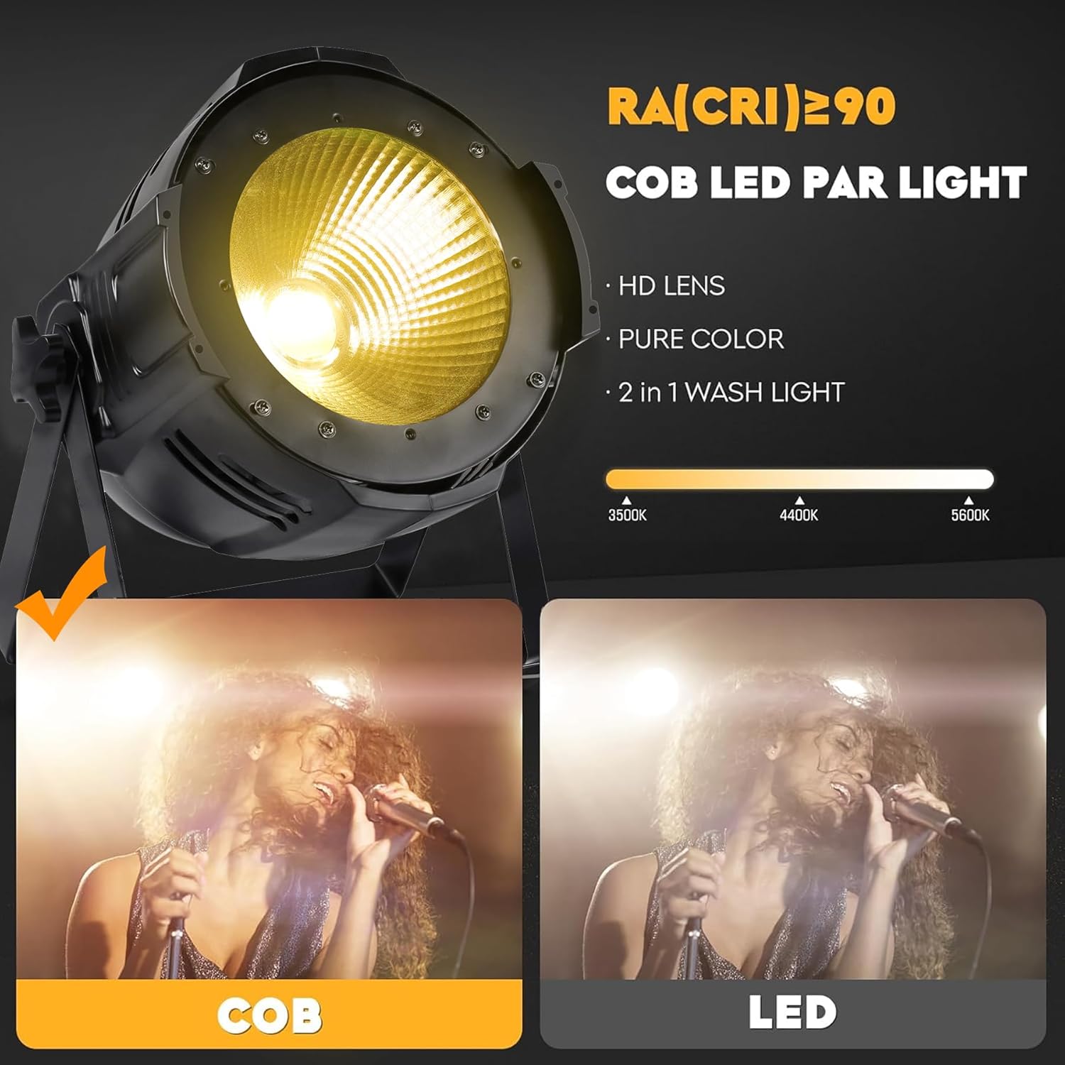 Ridgeyard LED Par Lights COB 200W DMX512 & Sound Activated Stage Light Warm White & Cool White Audience Blinder DJ Spot Light Wash Lights for Church Concert Photo Studio Wedding Live Show (1)
