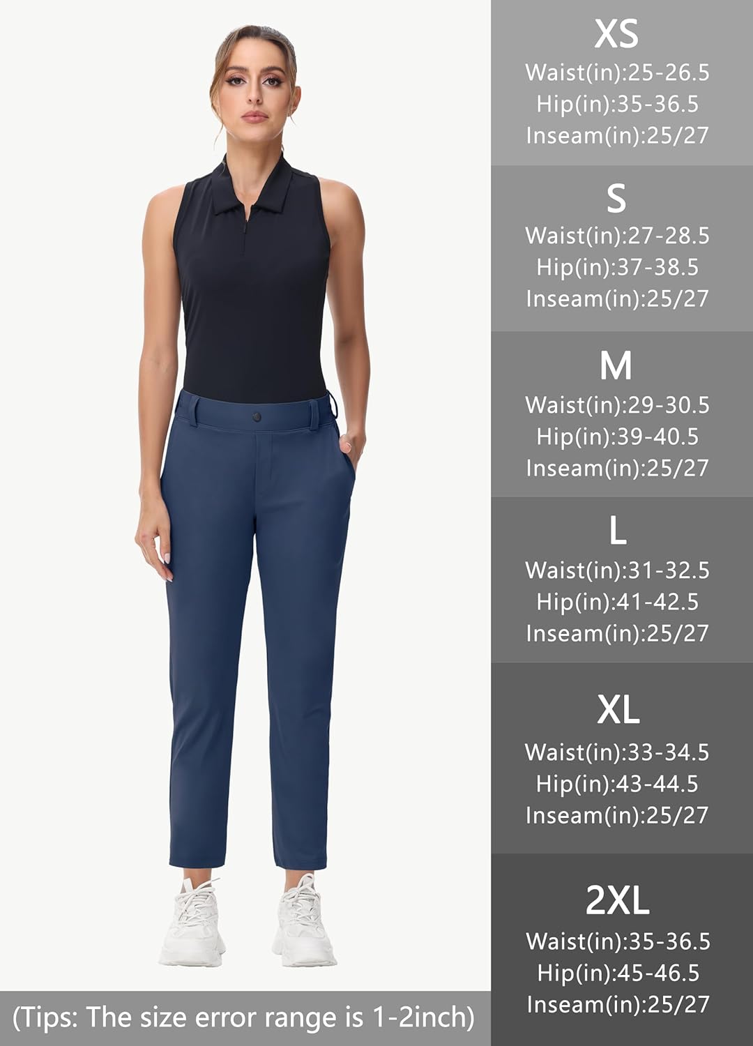 Women's 25" 27" Stretch Golf Pant - 7/8 Ankle Work Travel Teacher Casual Business Sweatpants with Belt Loops Zip Pocket - Image 6