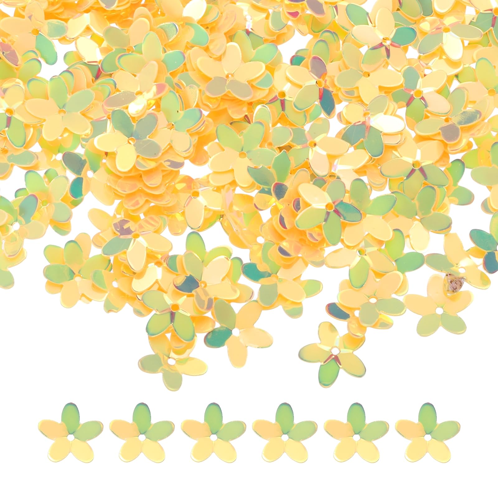 sourcing map 50 Gram Flower Loose Sequins, 10 mm Glitter Sequins Paillettes Bead for Clothing Accessories Embroidery Sewing DIY Art Crafts Supplies, Golden Yellow