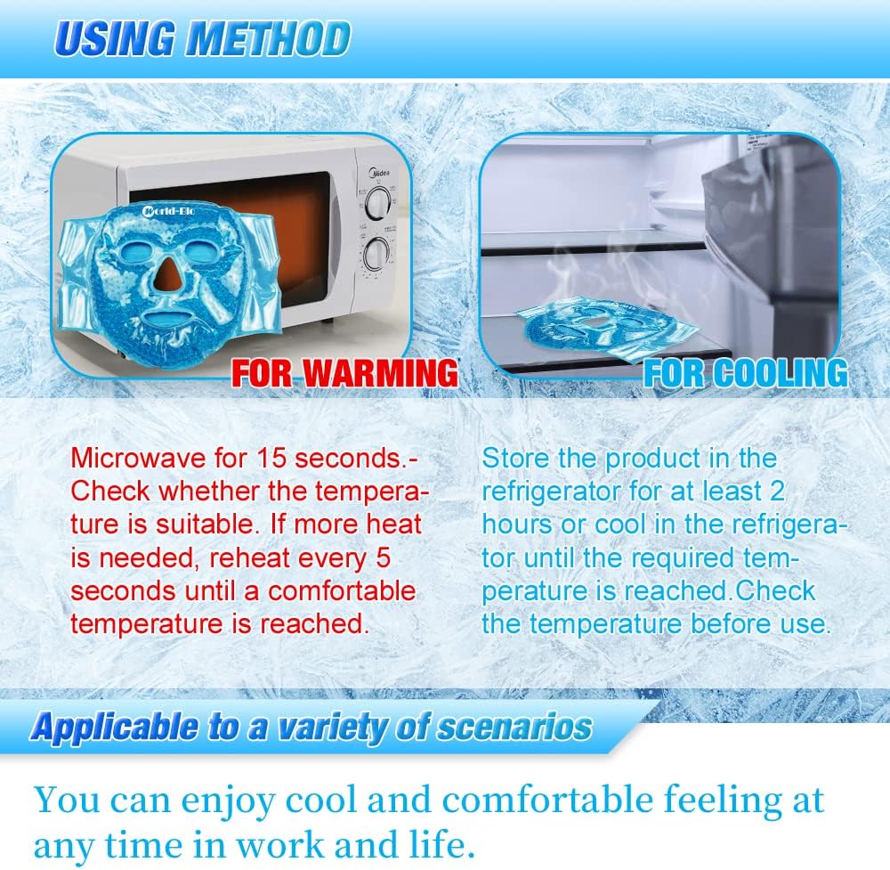 WORLD-BIO Reusable Ice Face Mask & Cooling Eye Mask - Cold Therapy Gel Pack for Puffy Eyes, Dark Circles Relief, Headache & Migraine Soothing - 3 Pcs Set with Adjustable Strap & Freezable Gel - Image 8