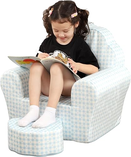 MOMCAYWEX Sofá infantil con otomana, sofá tipo concha para niños y niñas, azul