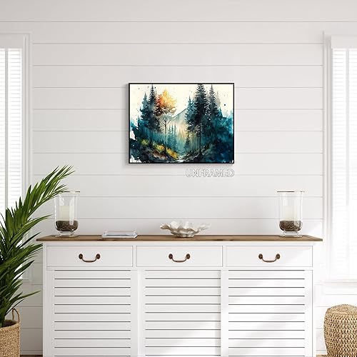 Miniatura 9 de Póster de acuarela de bosque verde, arte de pared de árboles, naturaleza serenidad, paisaje de acuarela, montaña, arte de pared botánico moderno,