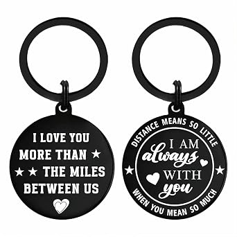 Long Distance Relationship Gifts Keychain - I Love You More Than The Miles Between Us - Gifts for Boyfriend Fathers Day, Valentines