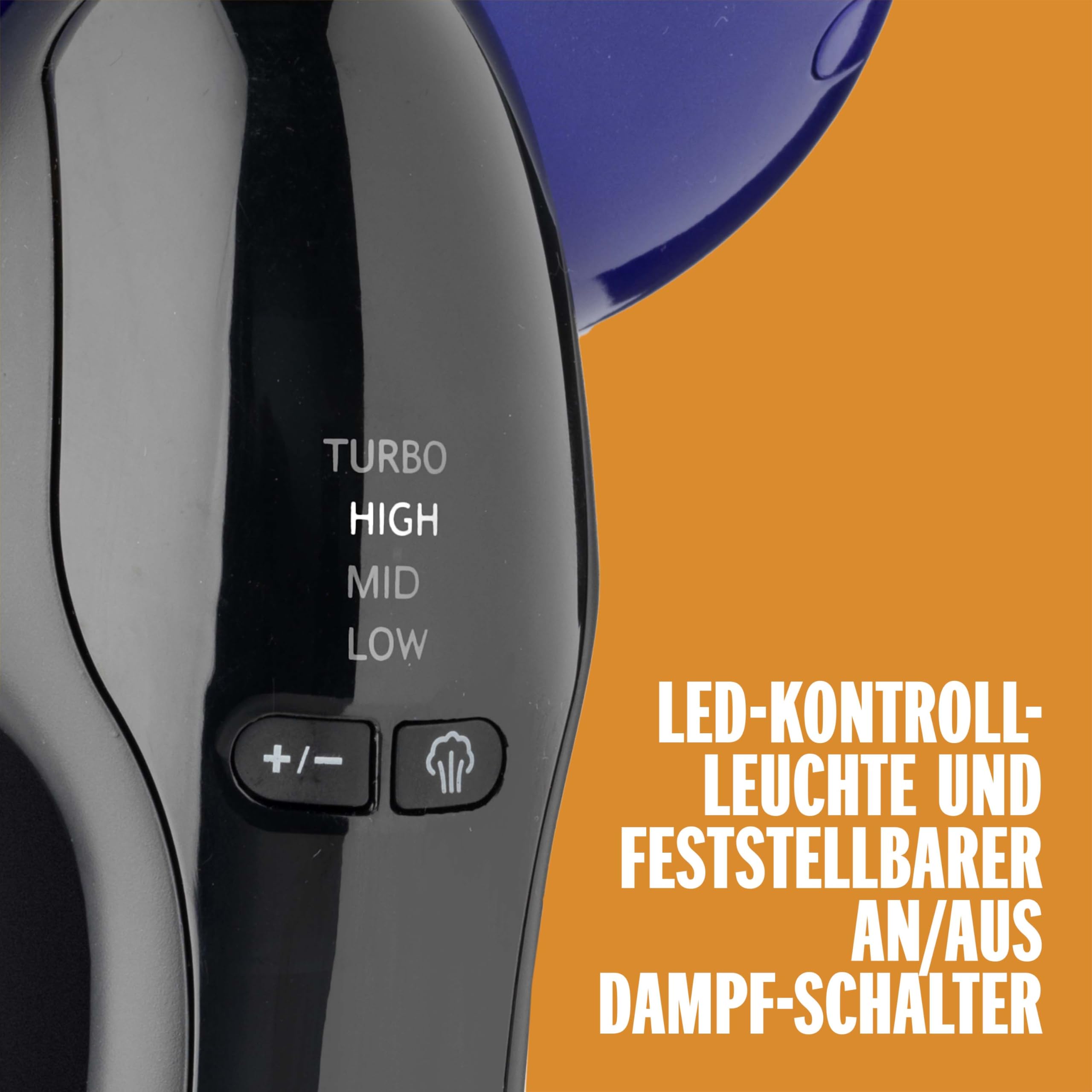 Conair 2-in-1 Steam & Iron Turbo Dampfglätter und Bügeleisen | 4 Einstellungen | Dampfleistung 33g/Min. | 10 Sek. Aufheizzeit | 3 Aufsätze alle Stoffarten | blau/schwarz