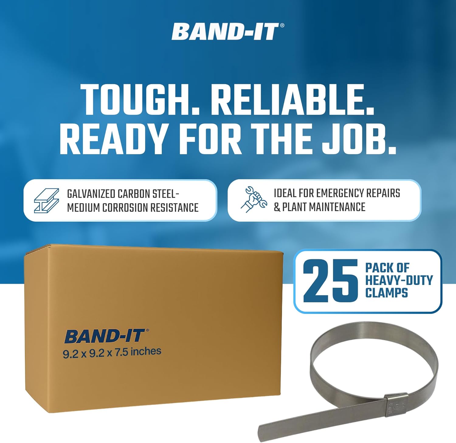 BAND-IT CP20S9 5/8" Wide x 0.025" Thick 5" Diameter, 201 Stainless Steel Center Punch Clamp (25 Per Box)
