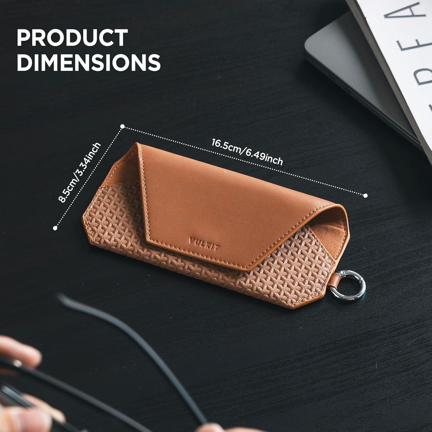 VULKIT Portable Leather Eye Glasses Case for Women & Men, Slim Sunglass Case, Unisex Eyeglass Case - Image 2