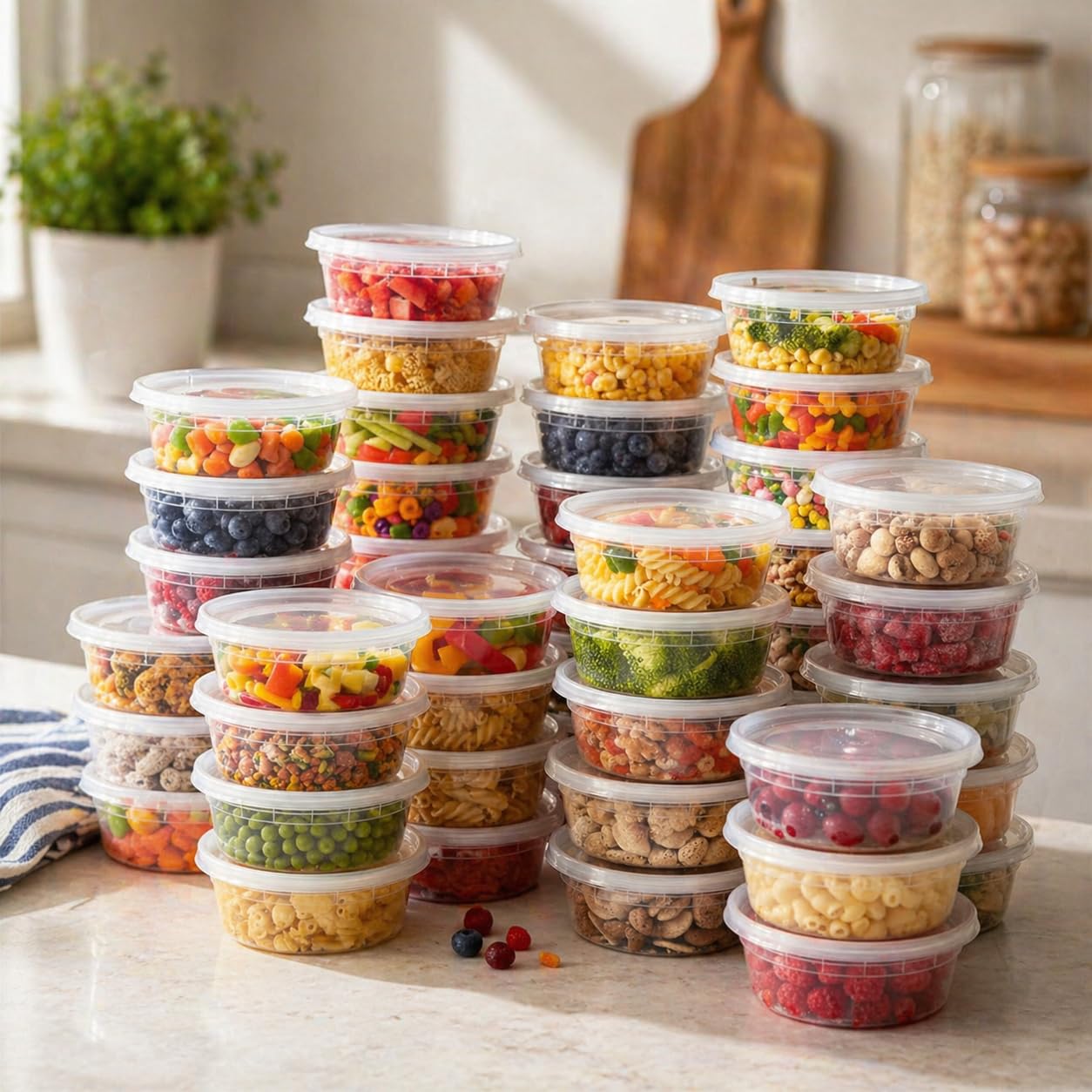 Healthy Packers Plastikowe pojemniki na żywność 235 ml z pokrywkami (zestaw 50 sztuk) | Małe plastikowe garnki, idealne do przygotowywania posiłków, przechowywania żywności i zamrażarki, zup, sosów, przekąsek i wielu innych!