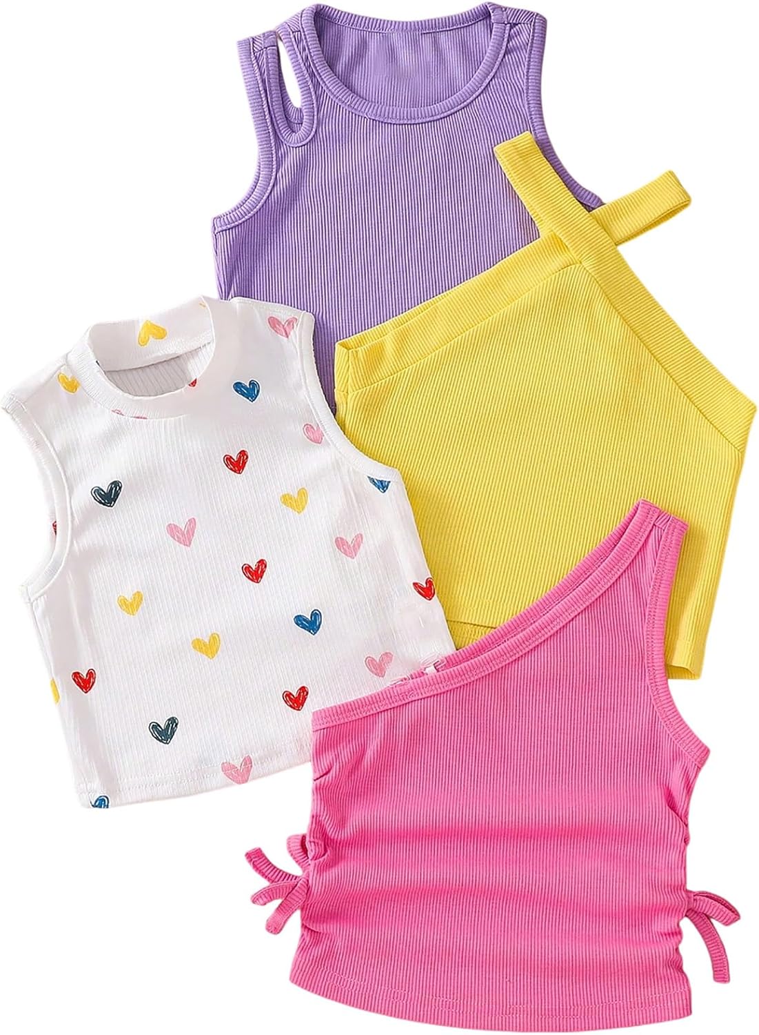 OYOANGLE Toddler Girl's 4 Pack Ribbed Knit Crop Tank Tops Set One Shoulder Summer Camisole