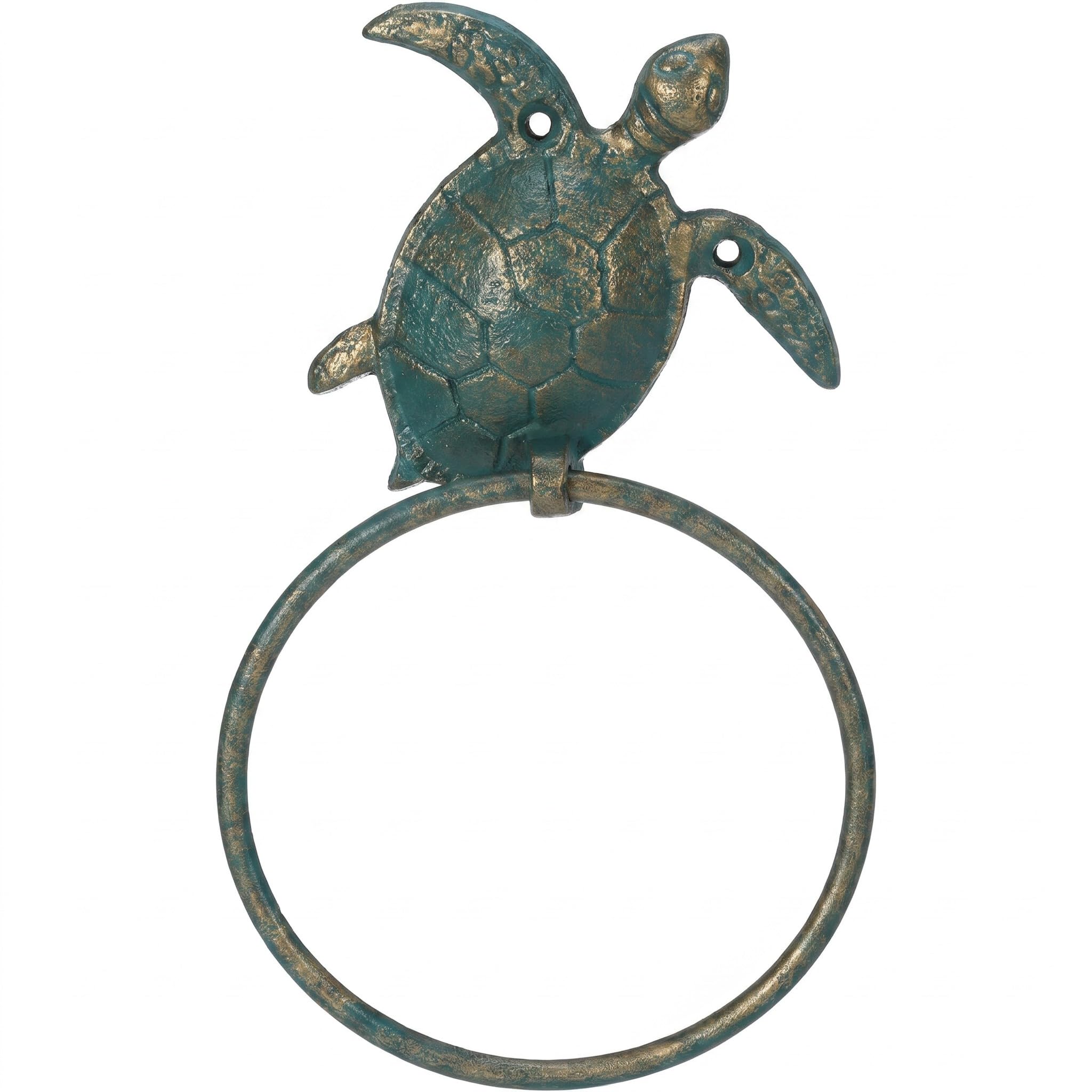Mifoci Sea ​​Turtle Decorative Cast Iron Towel Ring Holder Round Vintage Hand Towels Holder Racks for Pool Coastal Summer Ocean Beach Bath Towel Hanger Bathroom Kitchen Wall Decor