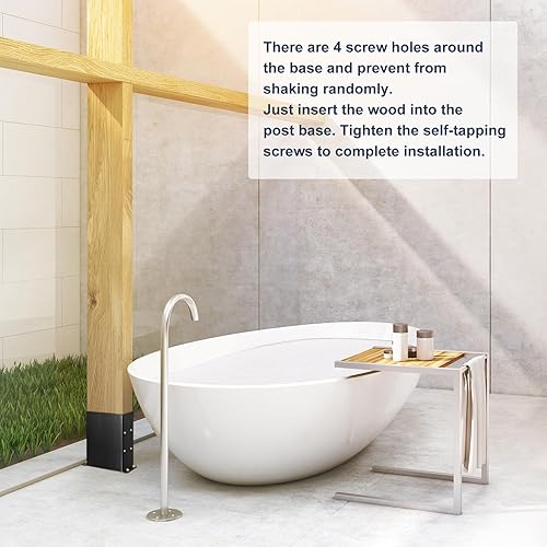 Miniatura 4 de uxcell Base de poste de 4 x 4, 3 piezas, tamaño interior de 3.6 x 3.6 pulgadas, soportes de poste recubiertos de polvo negro con tornillos para