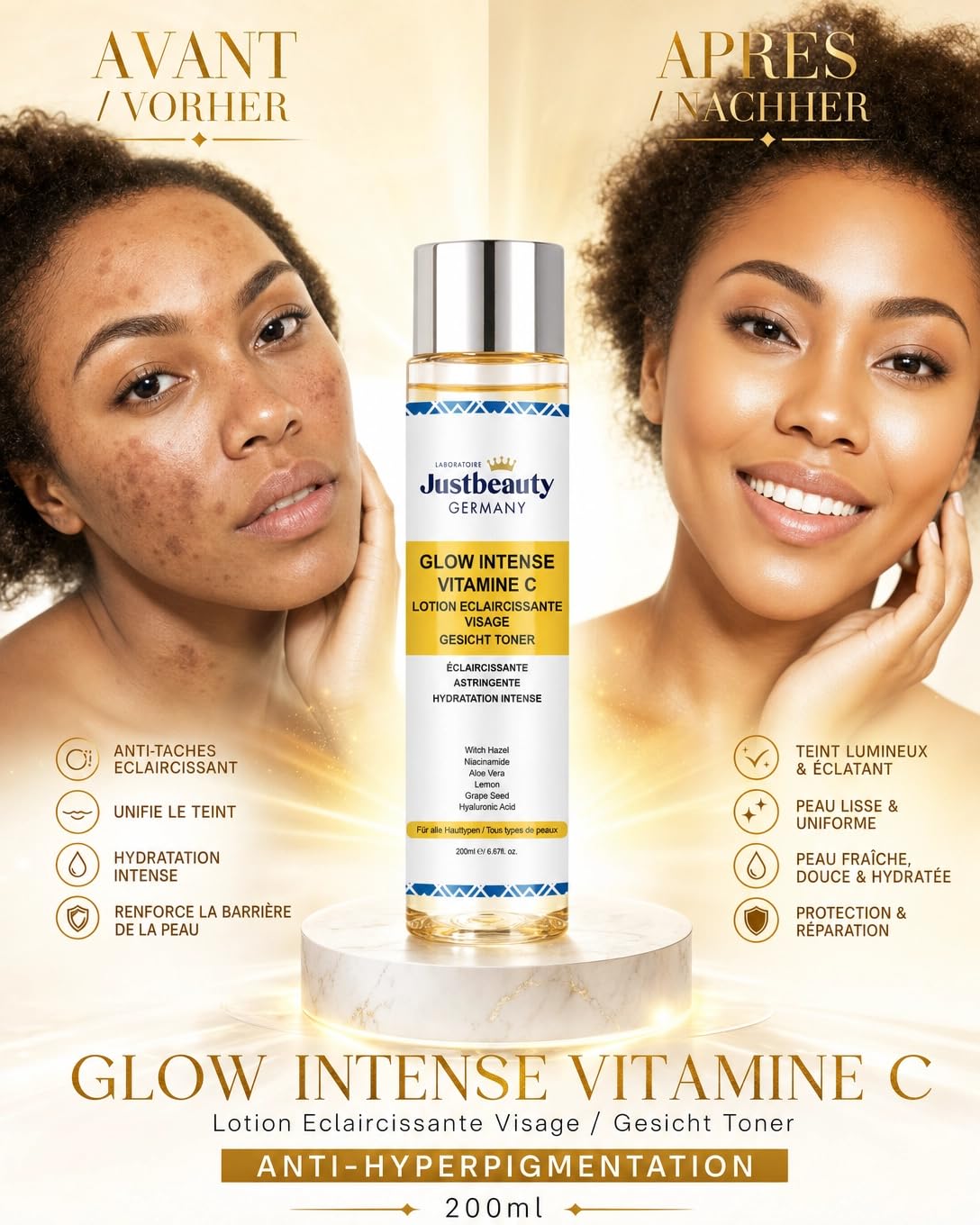 Lotion Visage glow intense 200ML - Teint Uniforme & Éclat Naturel