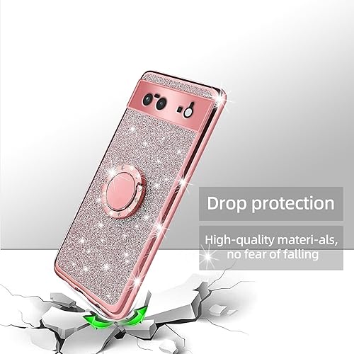 Miniatura 7 de Funda para Google Pixel 6, Pixel 6 para mujer, con purpurina, suave, elegante, transparente, TPU de lujo, linda funda protectora con correa de pie