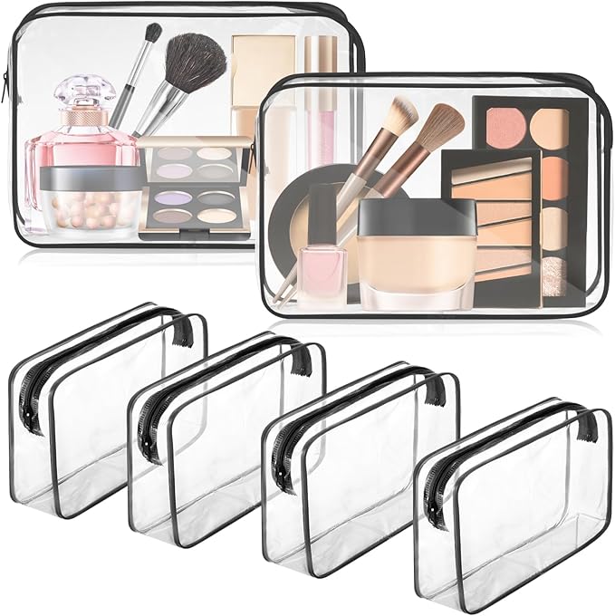 Locmeo 6 Pcs Clear Makeup Bag Clear Toiletry Bags PVC Waterproof Portable Makeup