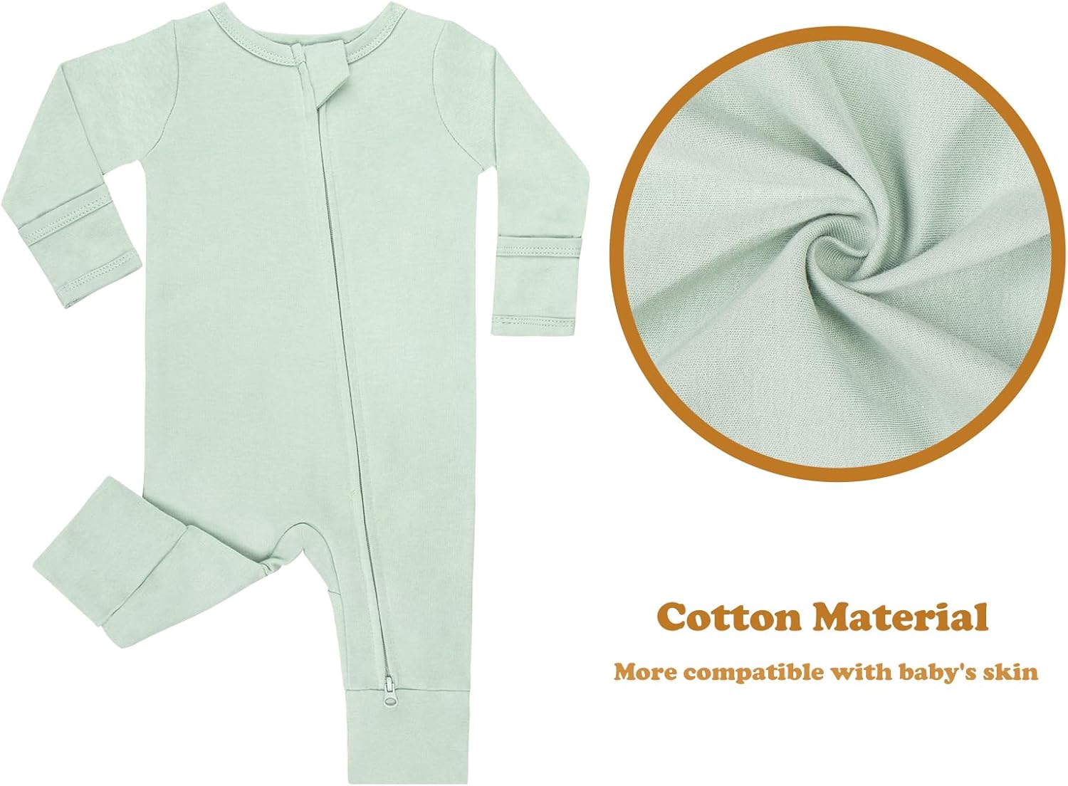 GUISBY Cotton Sleepers Footless Pajamas with Zipper and Mittens Long Sleeve Rompers for Baby - Image 4