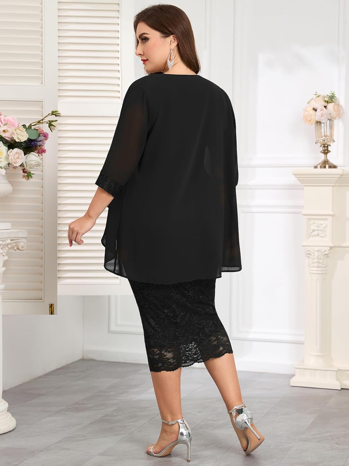 CYCLAMEN Plus Size Formal Mother of The Bride Groom Dress Suit with Jacket Lace Chiffon 2 Pcs Set Outfit Wedding Guest - Image 6