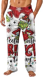 Mens Christmas Pajamas Ugly Green Funny Xmas Graphic Festival Pjs Pants Casual Loose Christmas Gift For Men Boyfriend