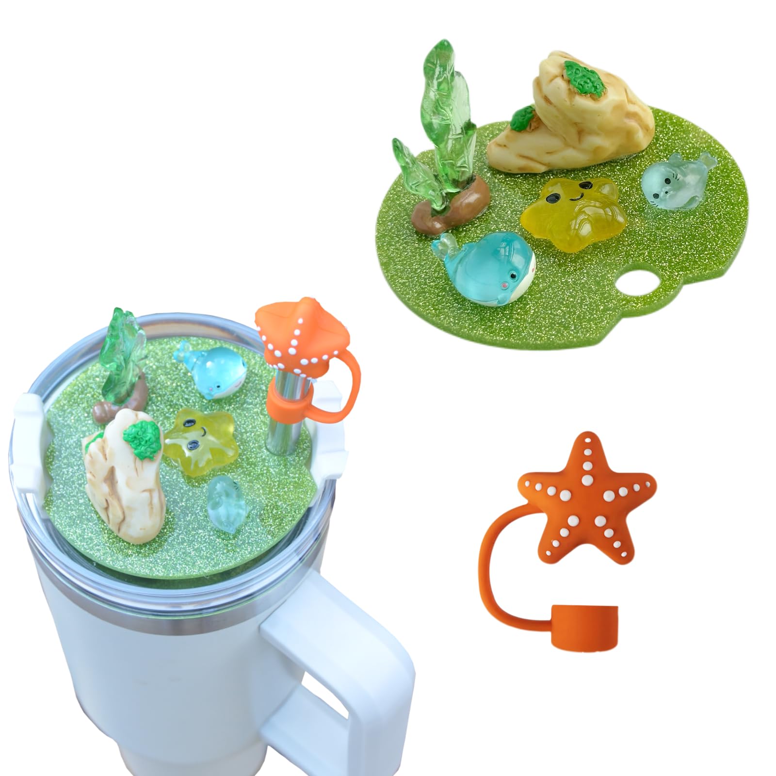 YGYMYGX Compatible with Stanley Cup Lid Accessories Charms, Cute Ocean Creatures-Themed Lid Charms for Stanley Cups H2.0 Accessories 40oz with Silicone Straw Cover Cap for Stanley Tumblers (Starfish)