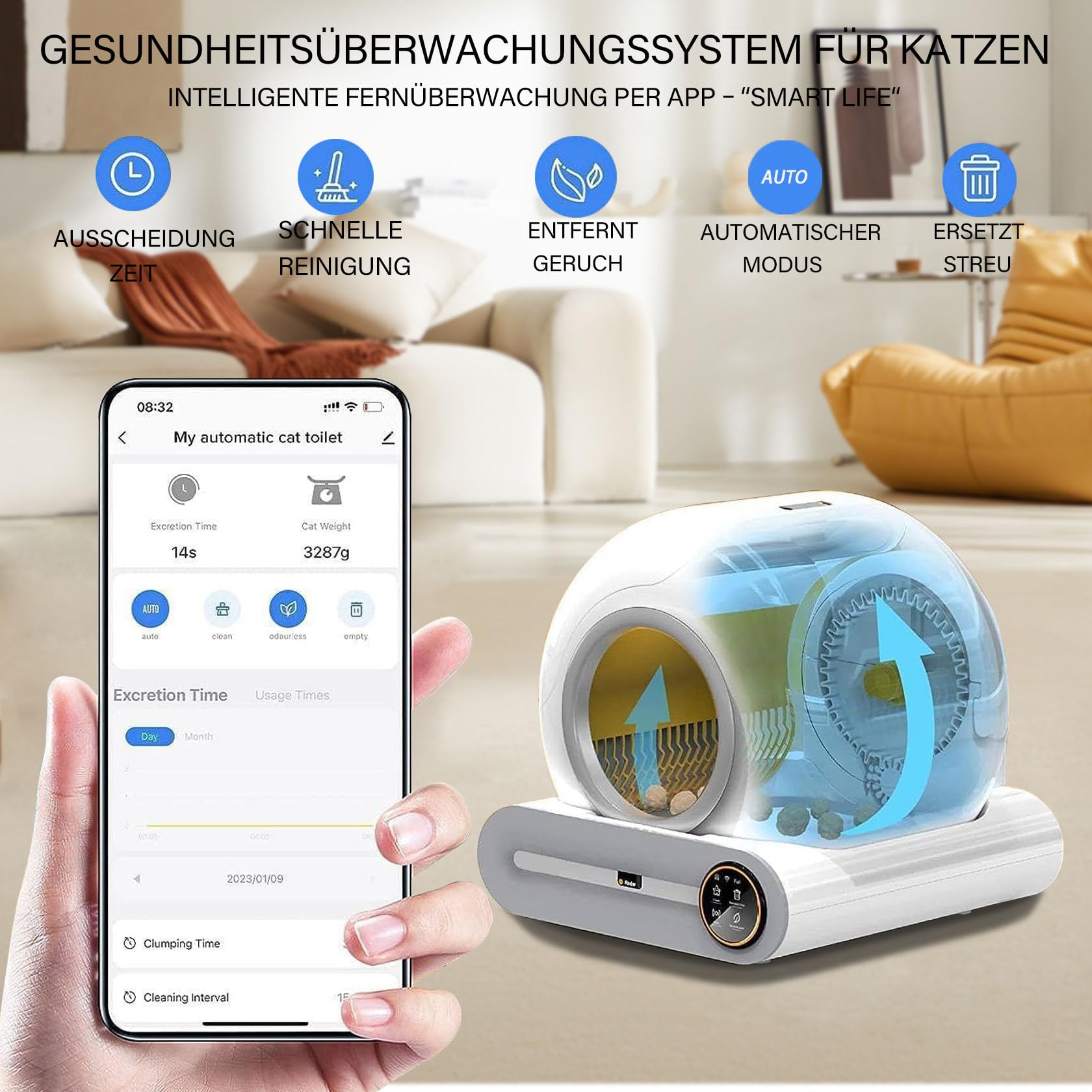 Lettiera Per Gatti In Acciaio Inox XXL - 60x40x35 Cm, Con Ruote E Fondo Antiscivolo, Facile Da Pulire - Foto 8