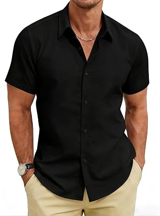 Mens Short Sleeve Casual Button Down Shirts Summer Lightweight Dress Shirts