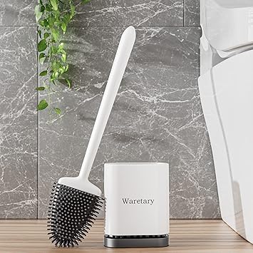 Waretary Toilet Cleaning Brush and Holder Set for Bathroom, Flexer Bowl Under-Rim Brush Head with Silicone Bristles, Ventilated Quick-Drying Wall-Mounted Base