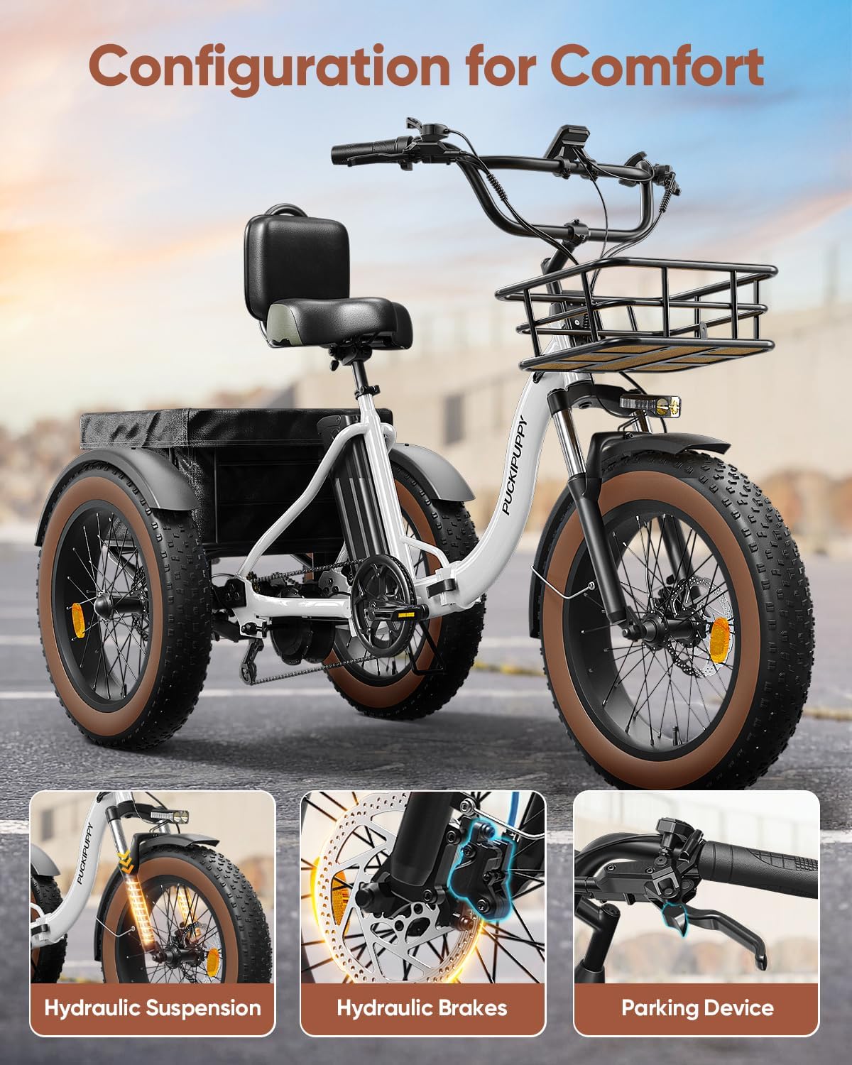 Electric Tricycle for Adults, 960W Max Rear Motor Electric Trike with 48V 648Wh Battery, 20" 6061 Aluminum Folding Ebike Frame, 55 Miles Range Cargo Tricycle with Large Basket, 20MPH 3 Wheel Alaskan