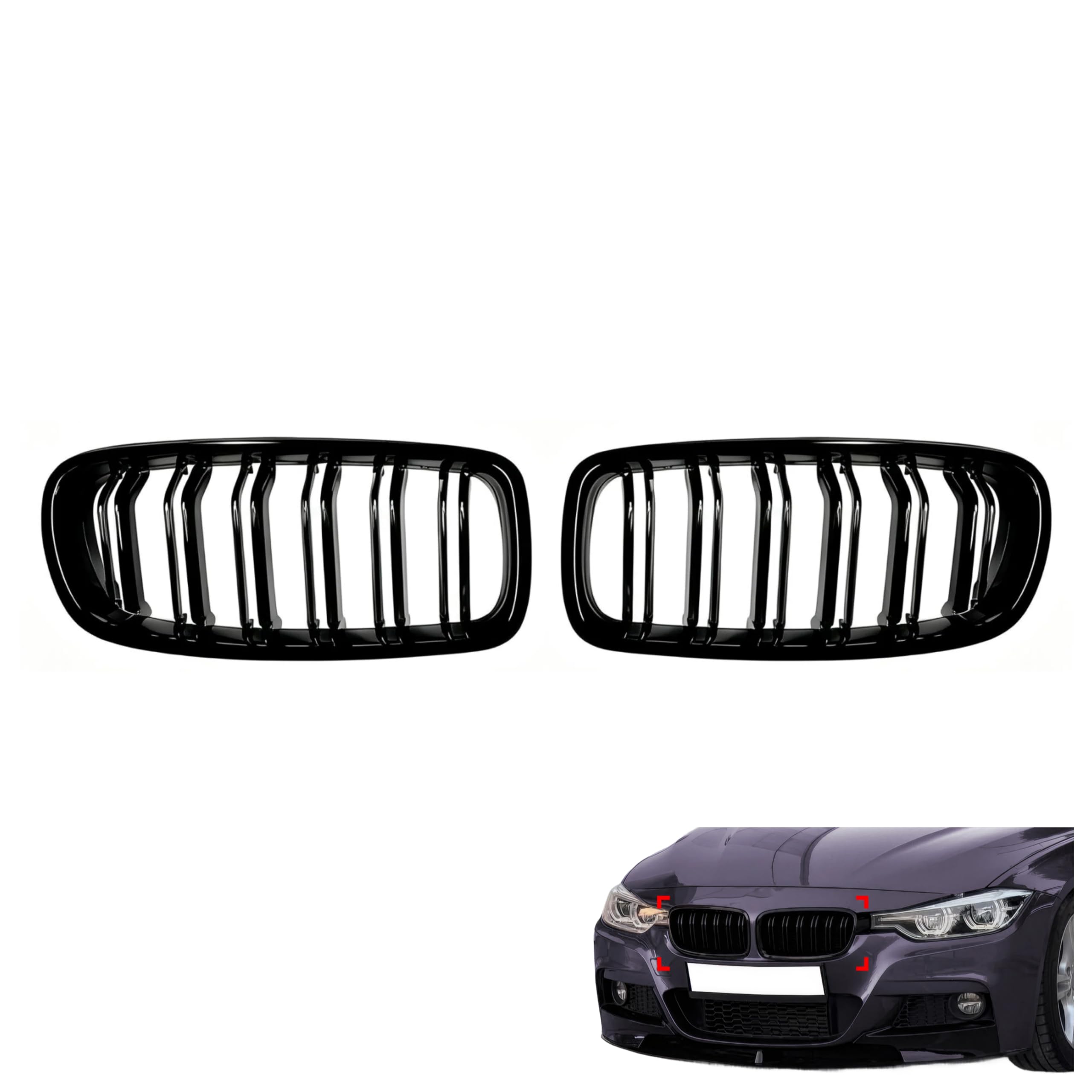 F30 F31 Kühlergrill Abs Schwarz Glänzend Doppelstange Für F30 F31 2012-2018 2012 2013 2014 2015 2016 2017 2018, Kühlergrille Tuning Stoßstange Stangen Streifen (F30 1329)