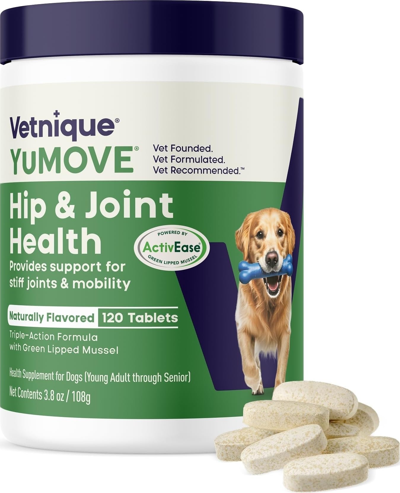 YuMOVE Joint Supplement for Dogs, Essential Dog Hip and Joint Support for Adult Dogs with Glucosamine, Chondroitin, Green Lipped Mussel, Aged 6 to 8, 120 Tablets