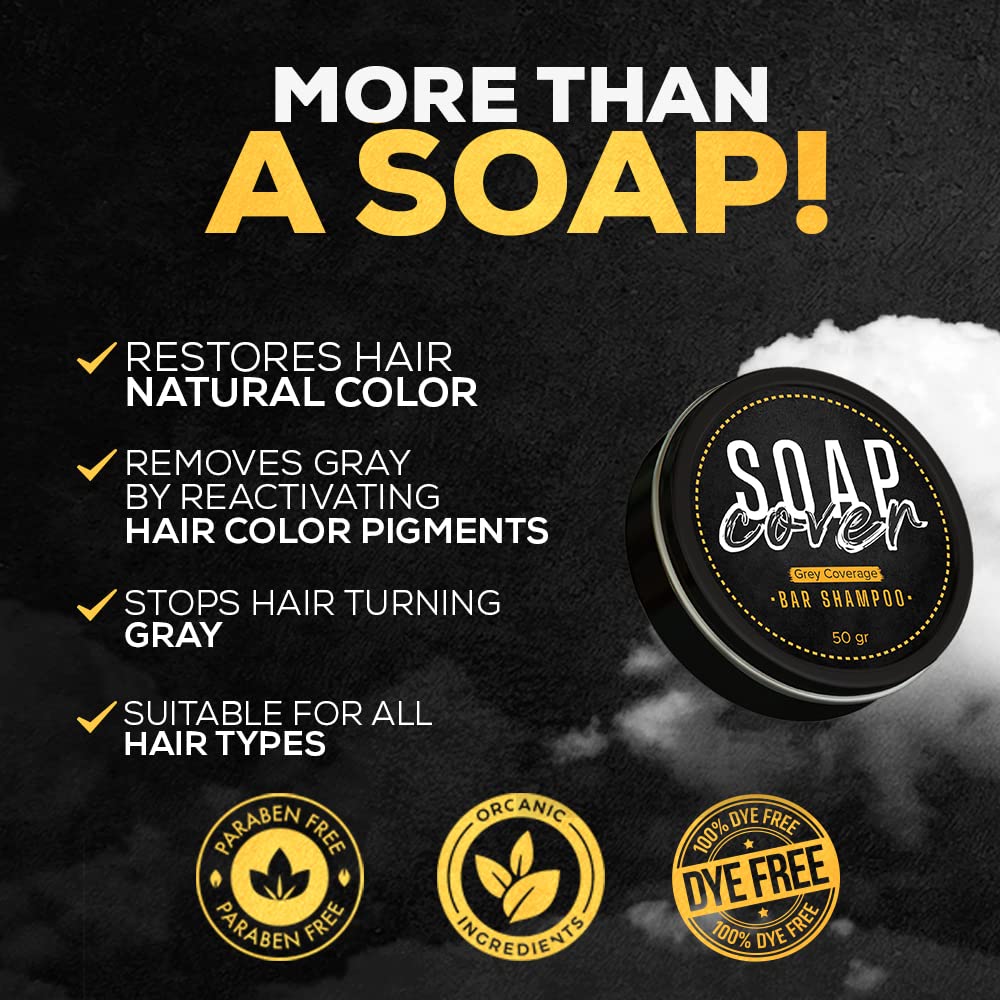 Buy SoapCover, Gray Hair Coverage Soap, Hair Darkening Compressed Soap Bar, 1.7 Oz Online in