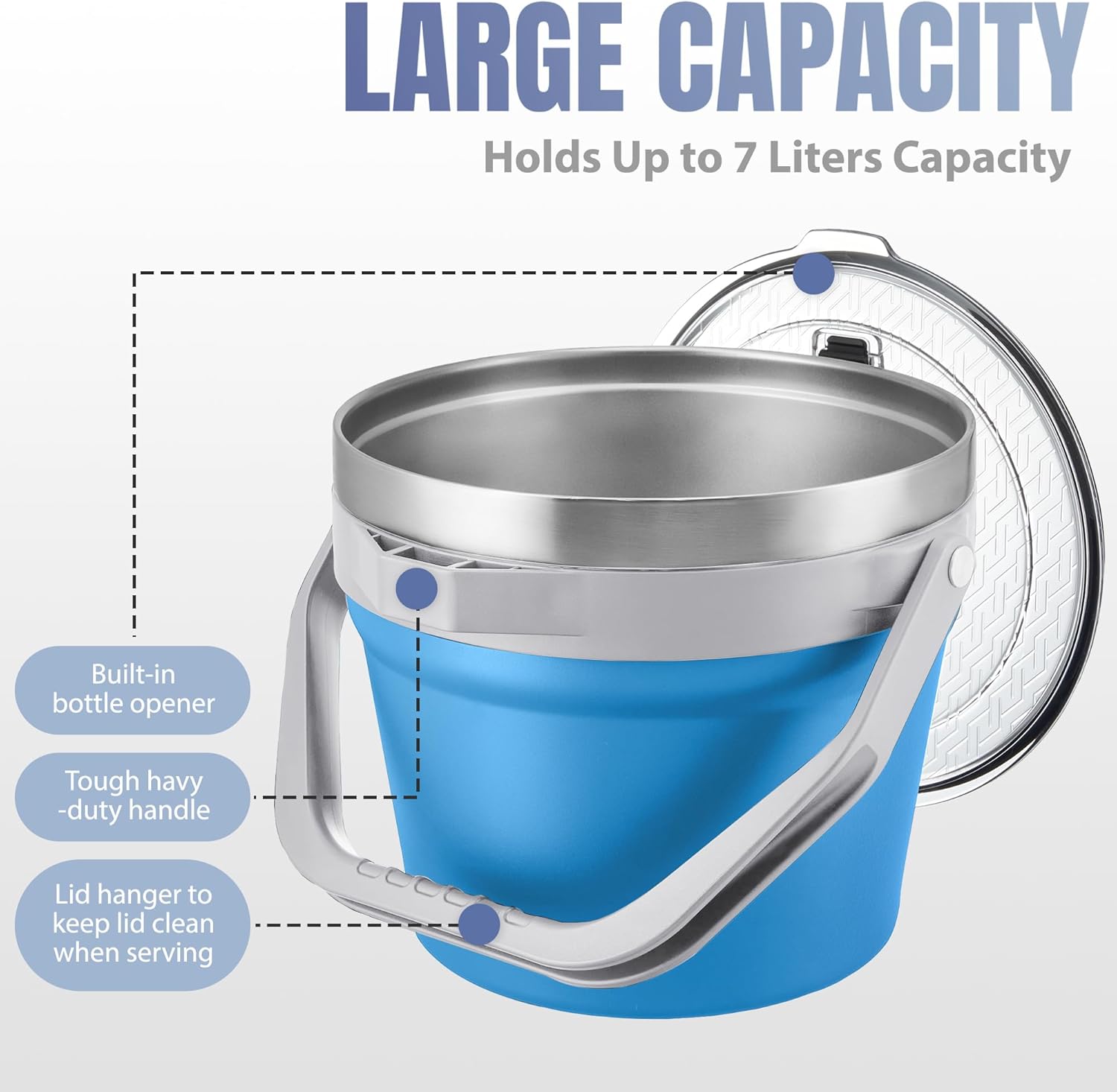 COKTIK 7L Vacuum Insulated Ice Bucket with Lid and Scoop& Tongs,Large capacity Stainless Steel Beverage Bucket for Cocktail, Champagne, Wine, Beer,Large Parties(Blue Suit) - Image 7