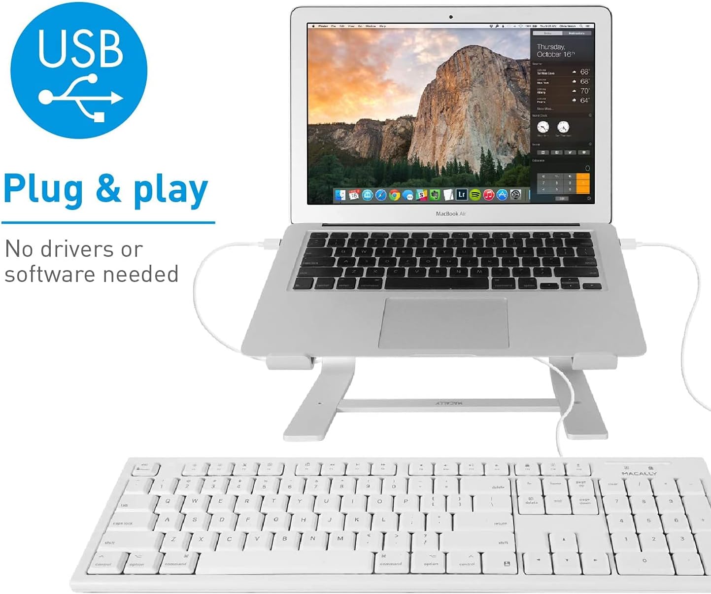 Macally QKEY Keyboard connected to a MacBook Air