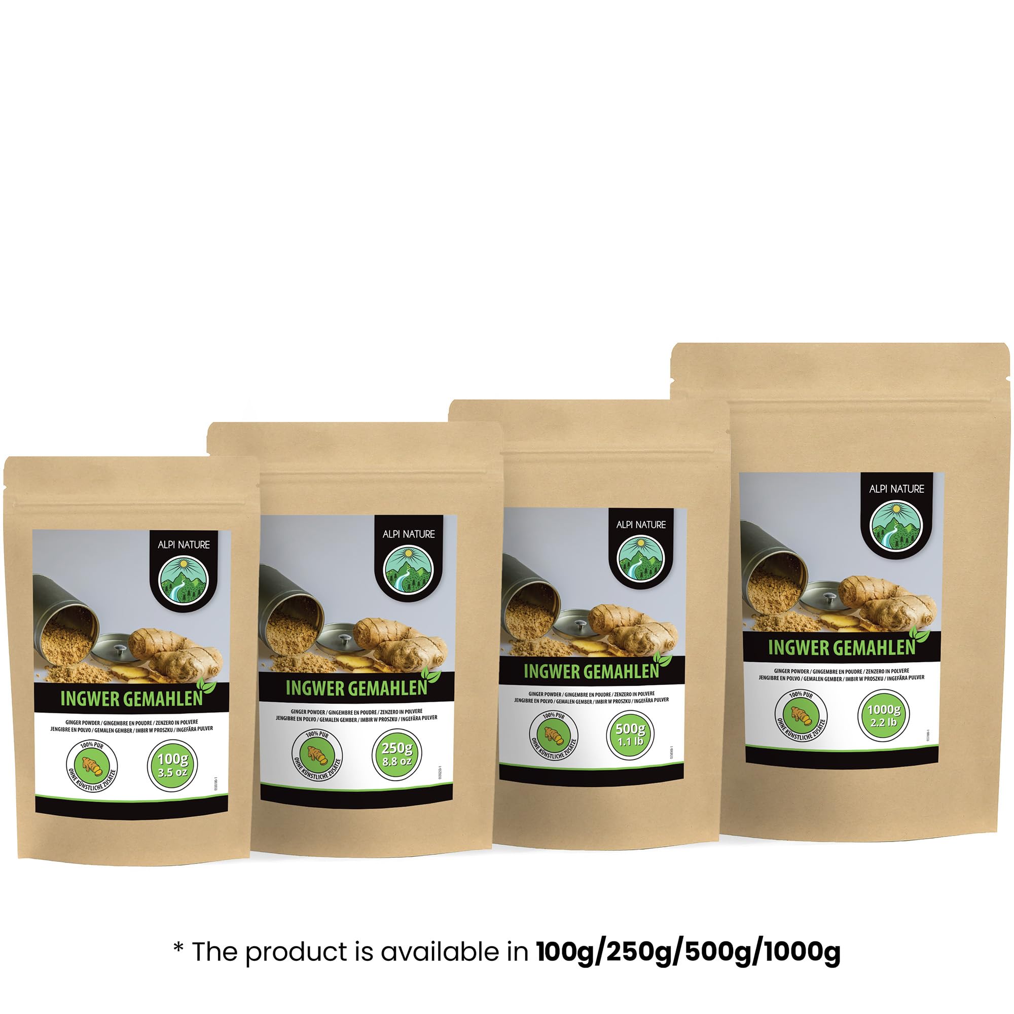 Alpi Nature Jengibre en Polvo 500g, Raíz de Jengibre Seca y Molida para Cocinar y Hornear