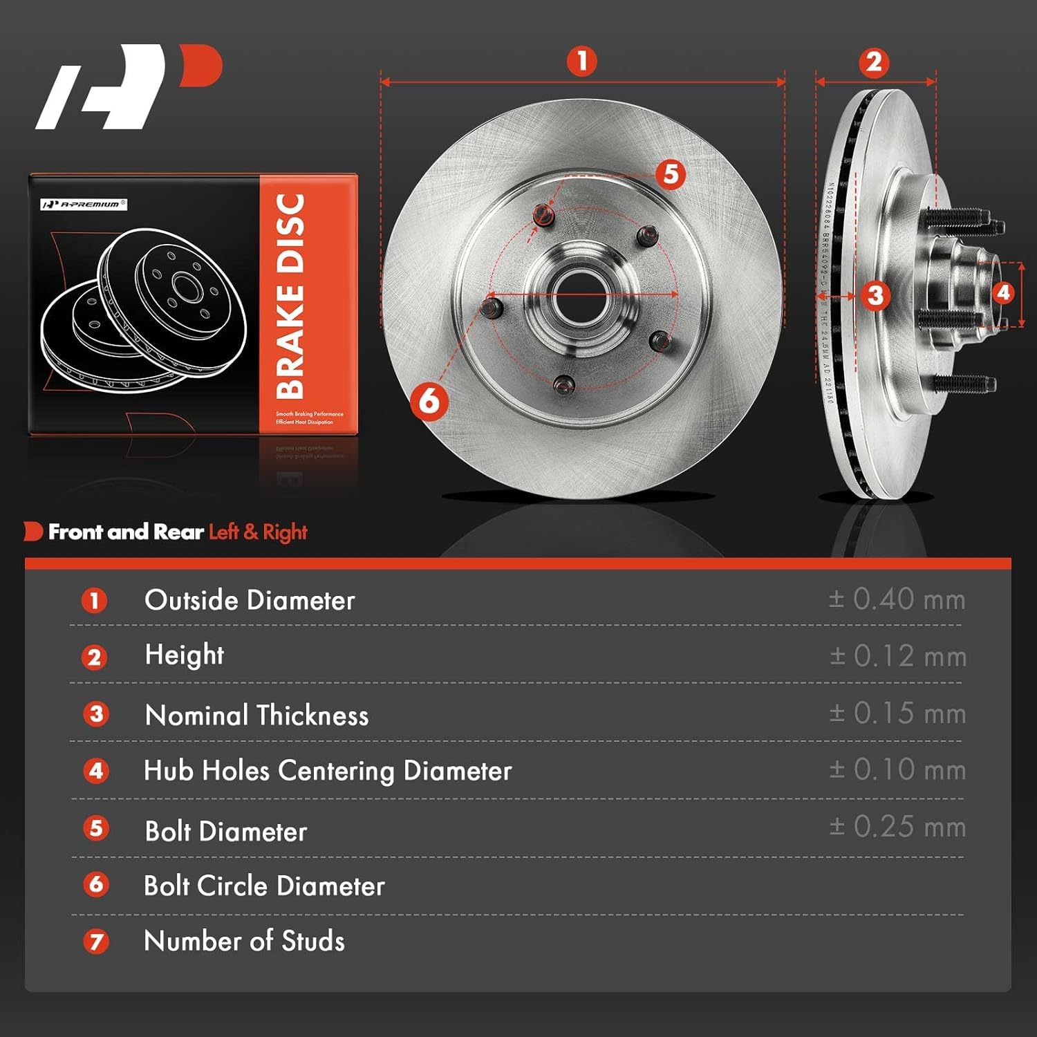 A-Premium 10.28 inch (261mm) Front Vented Disc Brake Rotors Compatible with Select Ford and Mazda Models - Ranger 1998-2001, B2500/B3000/B4000 1998-2000, 2WD, 2-PC Set