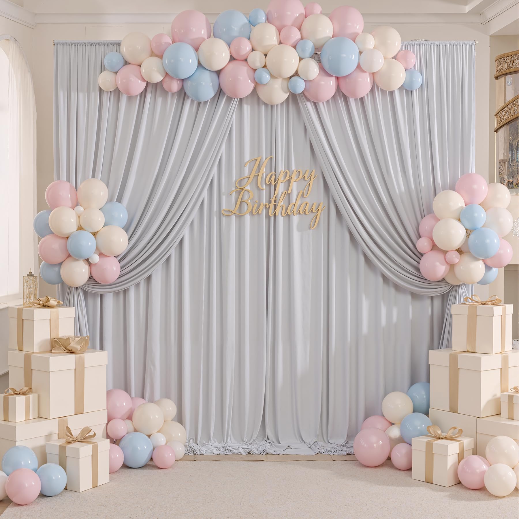 Cortina de Fondo Plateada sin Arrugas para Fiestas, Cortinas de Fondo de poliéster para Bodas, Habitaciones, Temas, cumpleaños, Fiestas, Baby Shower, decoración de cumpleaños, 3 x 3 m
