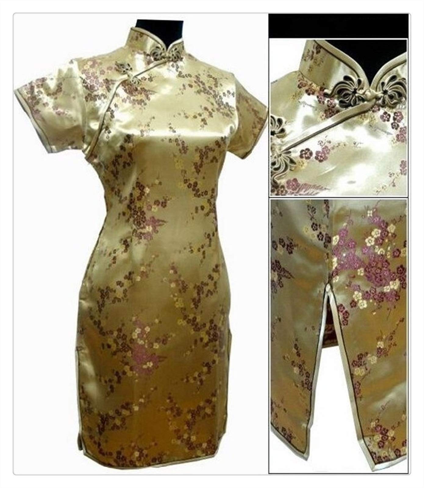 Abito Qipao Cinese Donna | Cheongsam In Broccato Floreale Con Maniche Corte - Foto 9